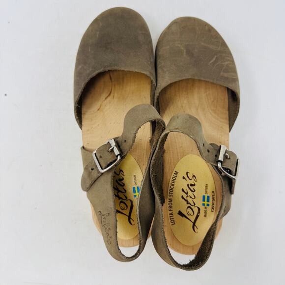 Lotta’s From Stockholm Brown Leather Clogs Wooden Sandals Size 37 - Picture 8 of 12